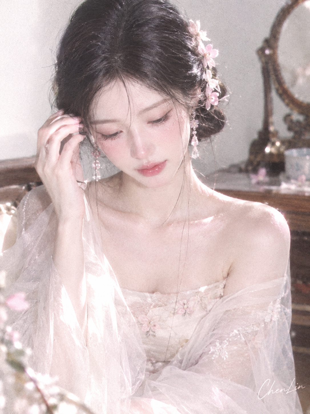 粗颗粒梦幻胶片韩系新中式女子人像