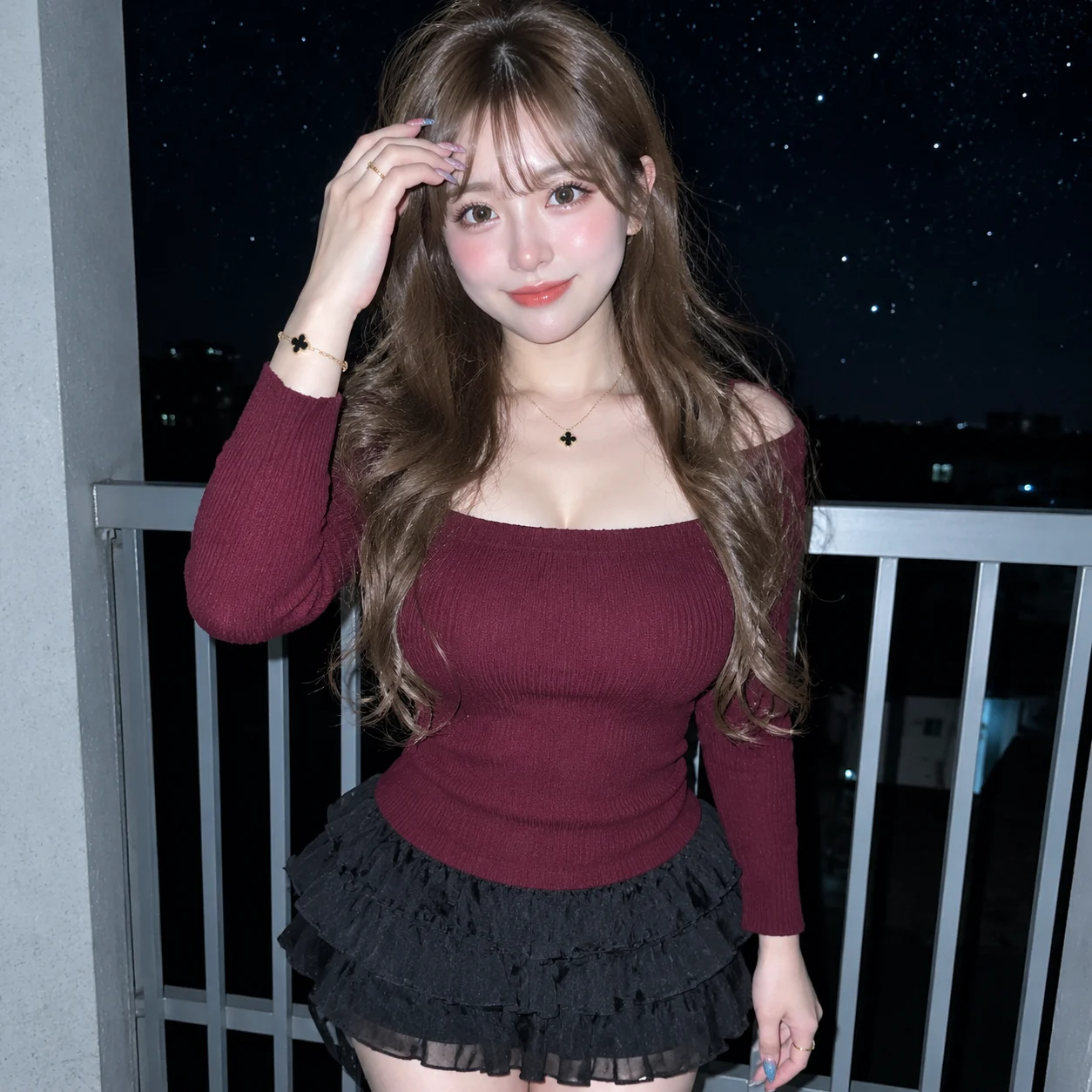 Burgundy Knitwear Balcony Flash Portrait