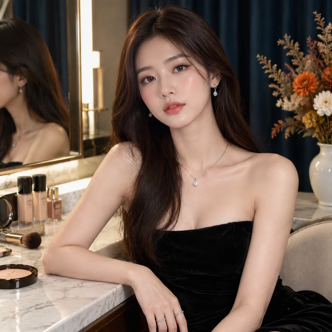Luxury Portrait at a White Marble Vanity