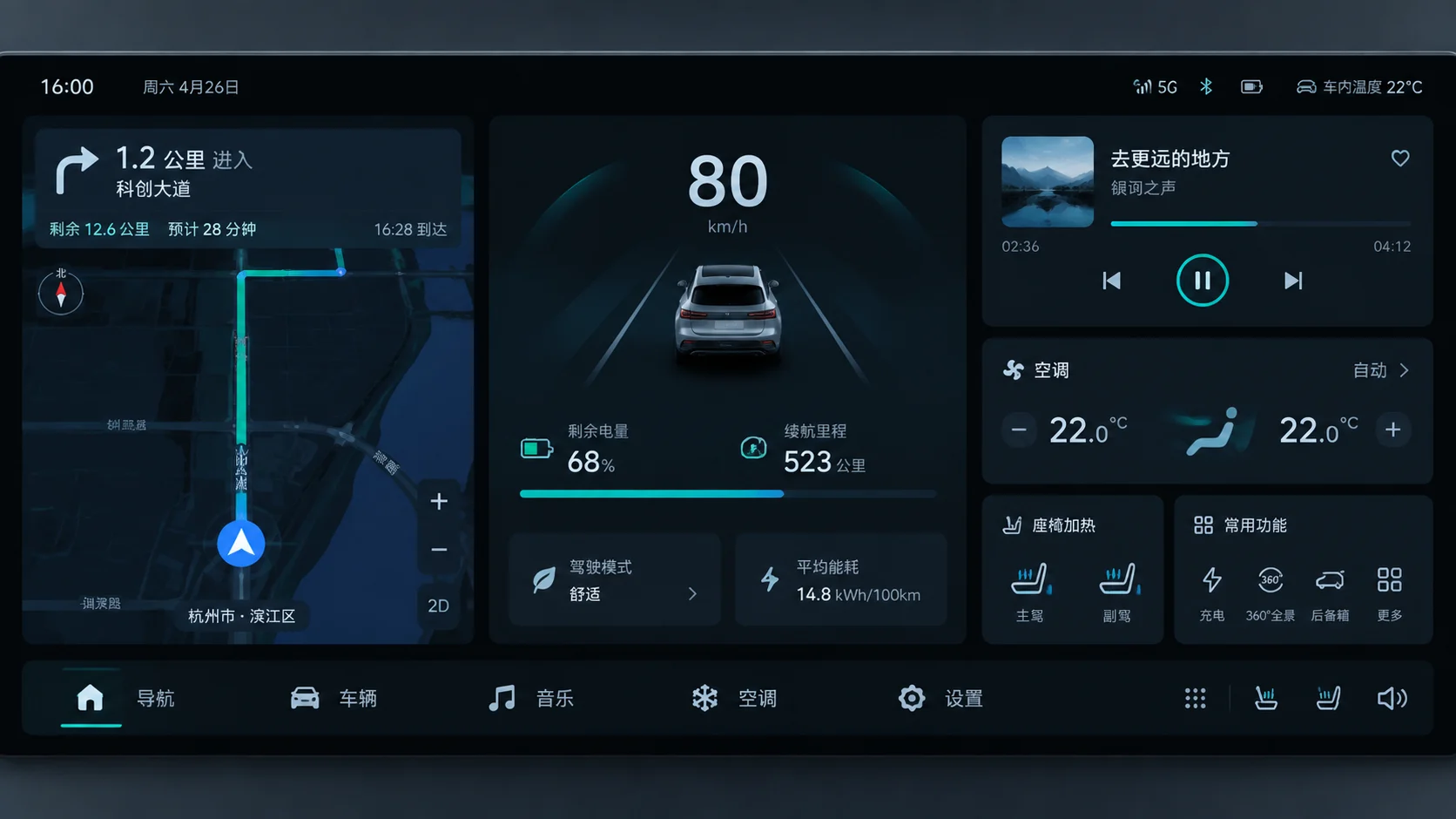Geely Galaxy Dark Dashboard Interface