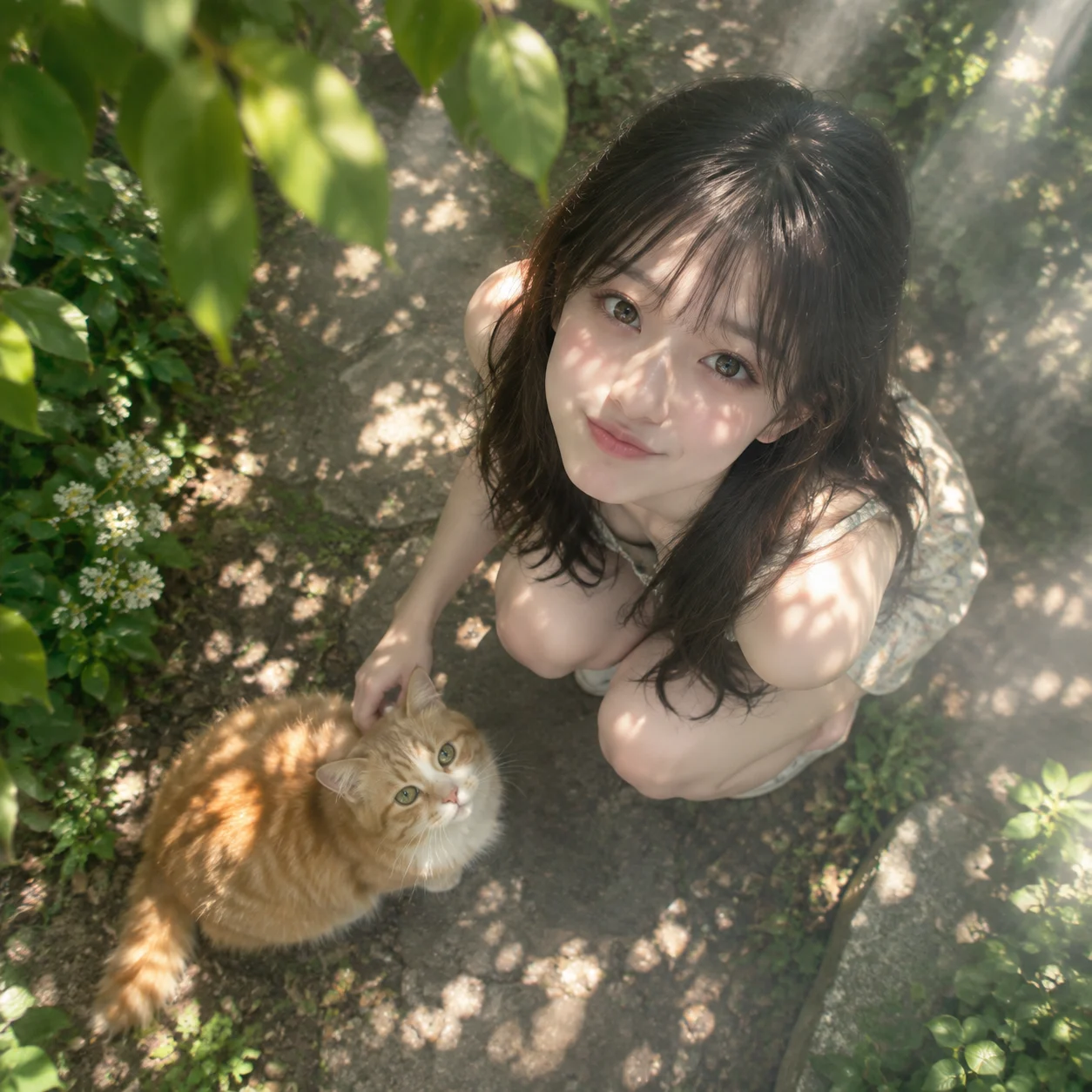 木漏日花园橘猫俯拍肖像