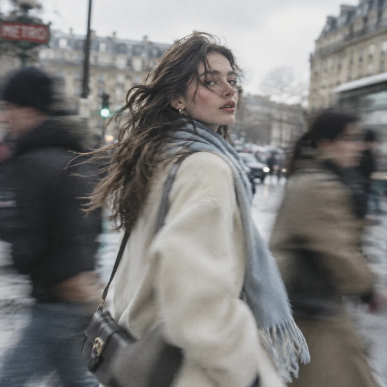Cinematic Street Portrait in a City Crowd