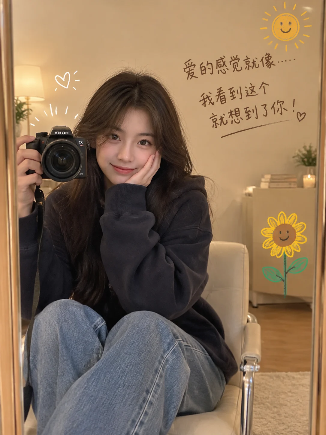 Romantic Camera Selfie in a Warm Lit Mirror