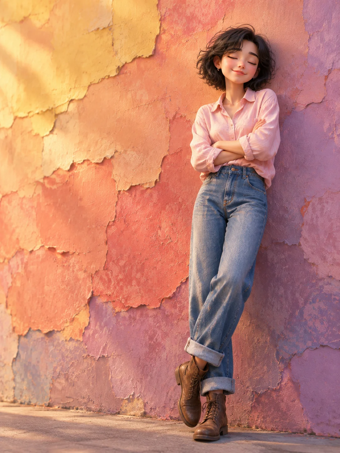 3D Style Portrait against a Colorful Wall