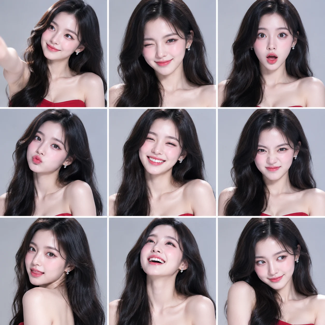 Red Dress Idol Expression Photo Grid