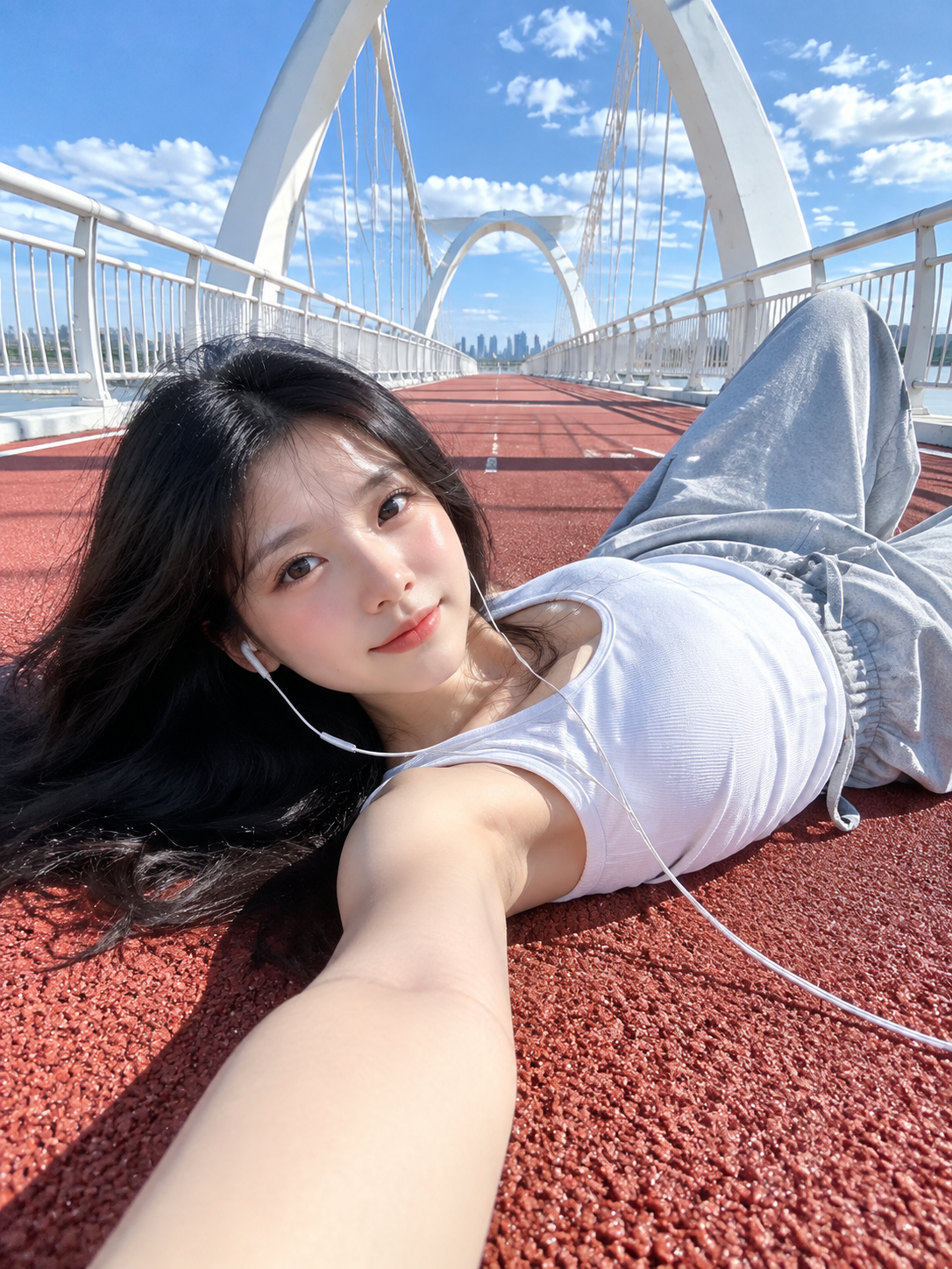 Ultra Wide Selfie on a Red Track and White Bridge