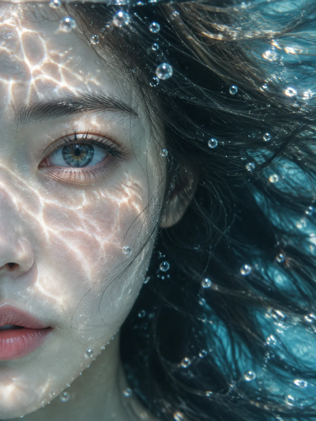 Photorealistic Underwater Close Up Portrait