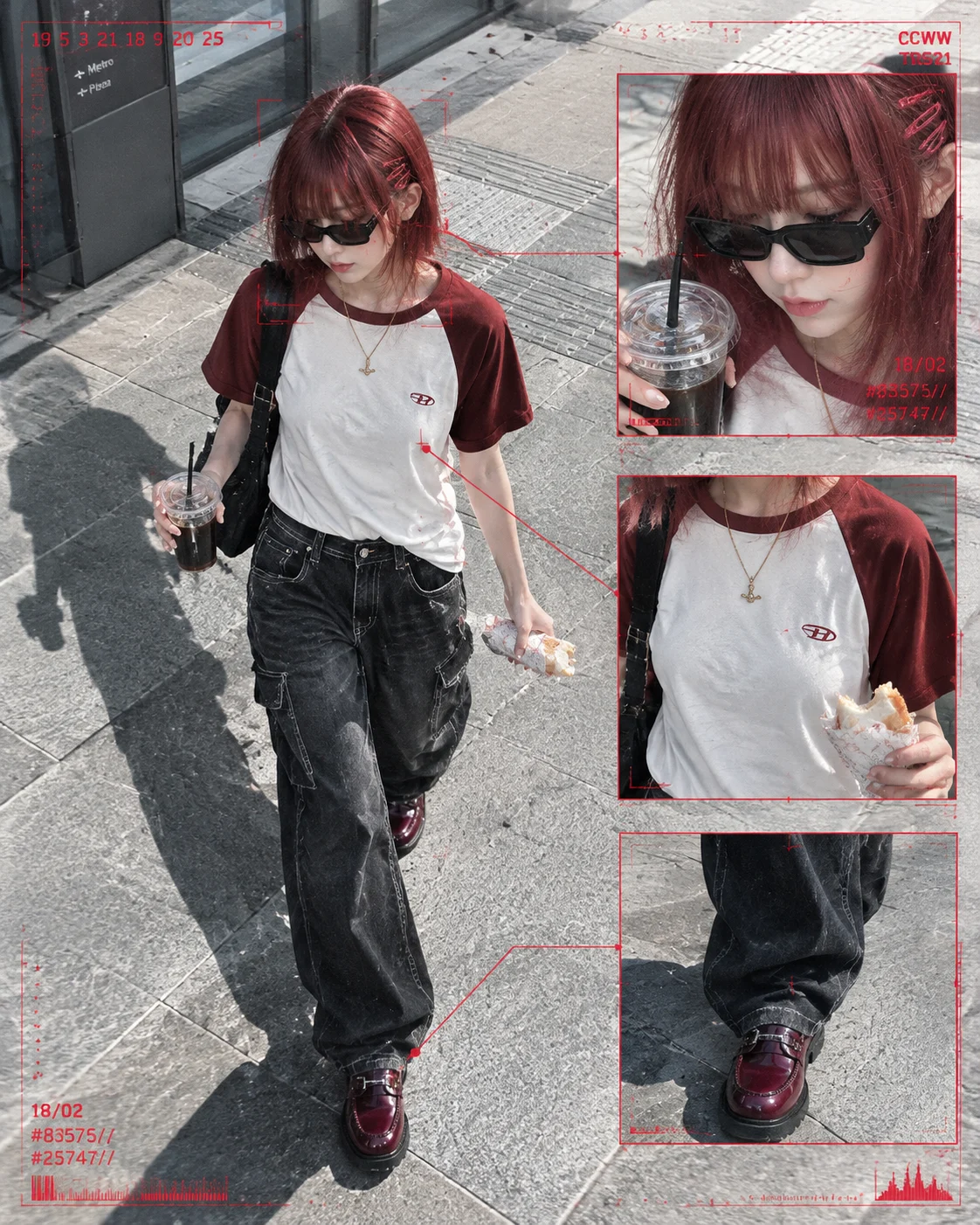 Urban Fashion Collage with Red Surveillance UI
