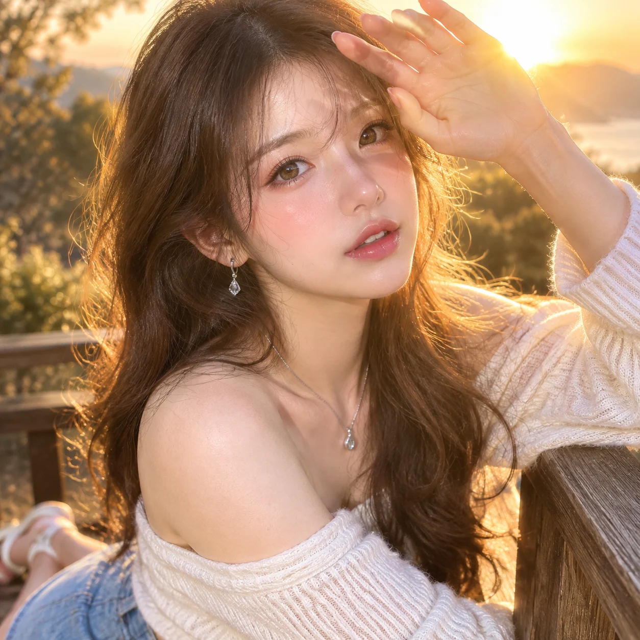Sunlit Portrait in White Knitwear