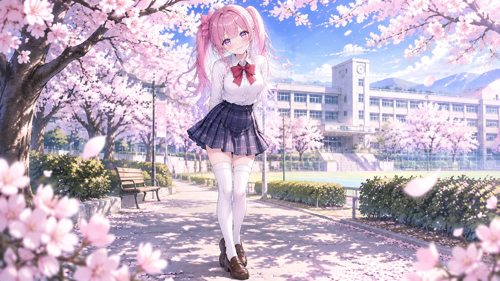 Pink Twin Tail Portrait under Cherry Blossoms
