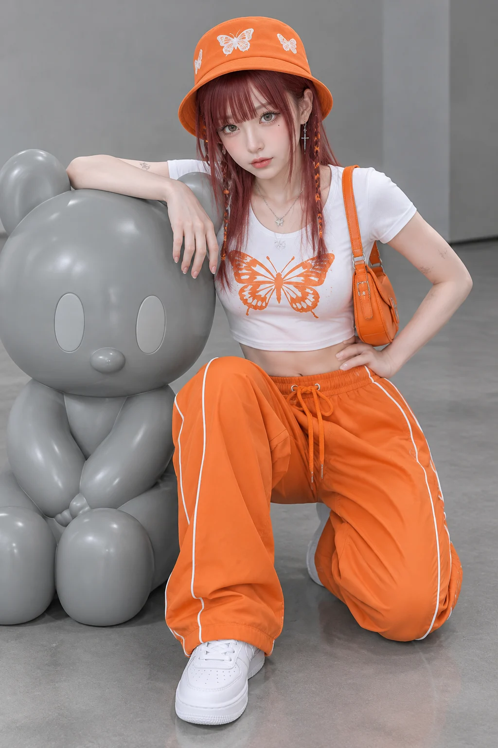 Portrait beside a KAWS Inspired Sculpture