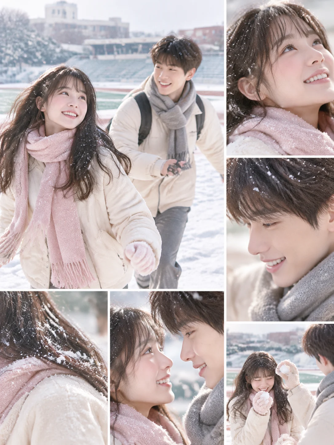 First Love Moment on a Snowy School Field