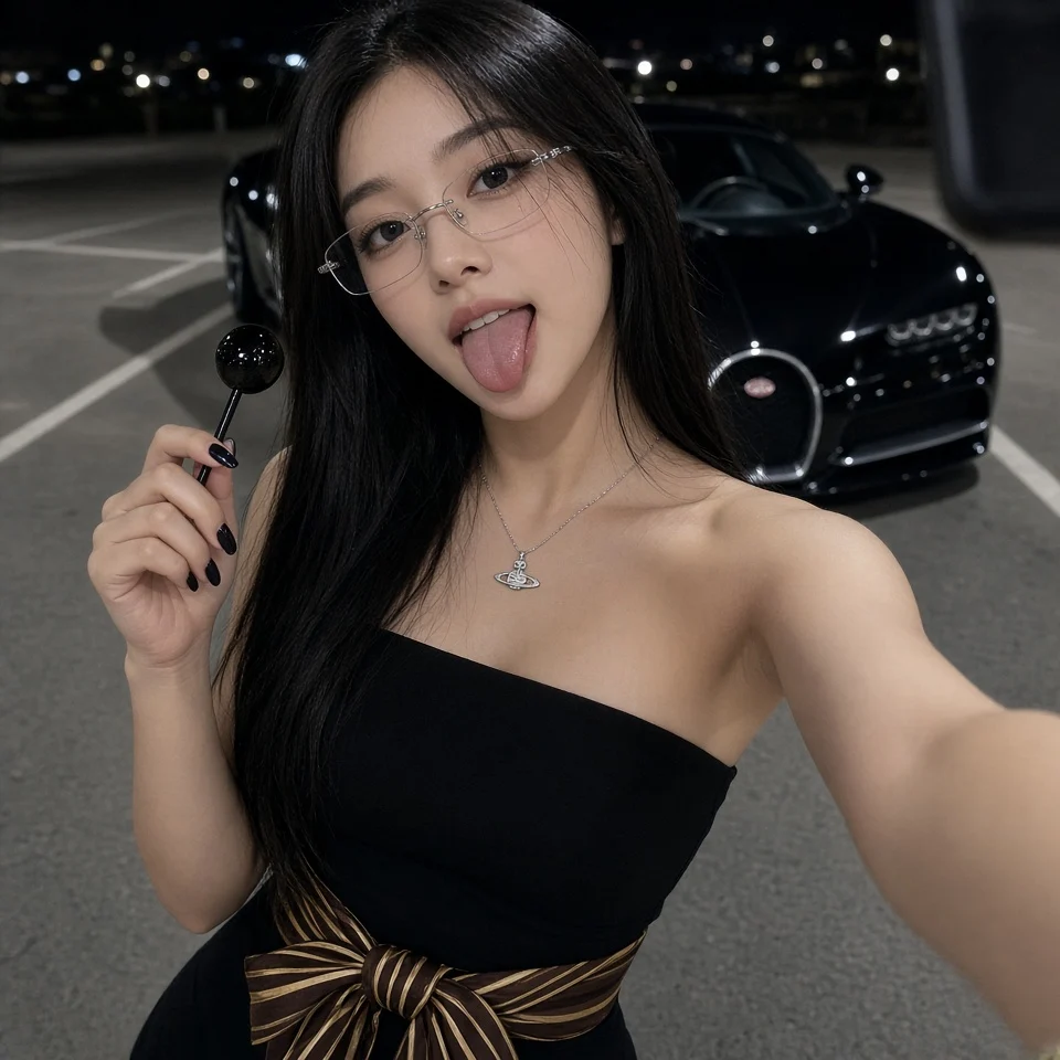 Fashion Selfie in a Nighttime Parking Lot