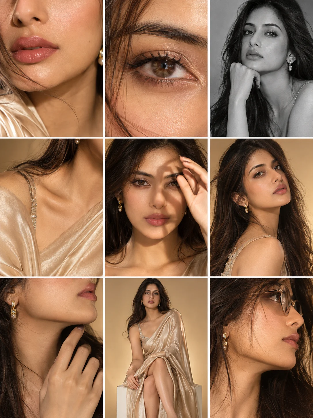 Silk Sari Photo Grid in a Golden Beige Studio