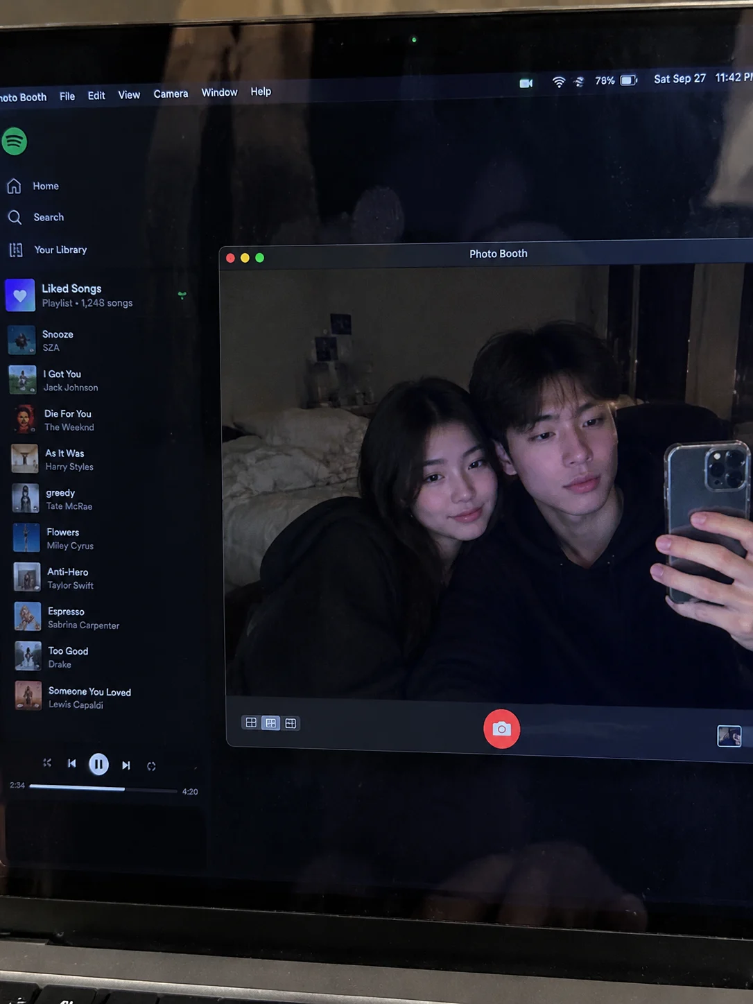 Two Person Photo Booth Portrait on a MacBook Screen