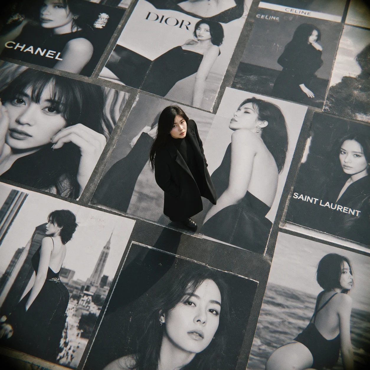 Japanese Actress on a Black and White Seaside Billboard