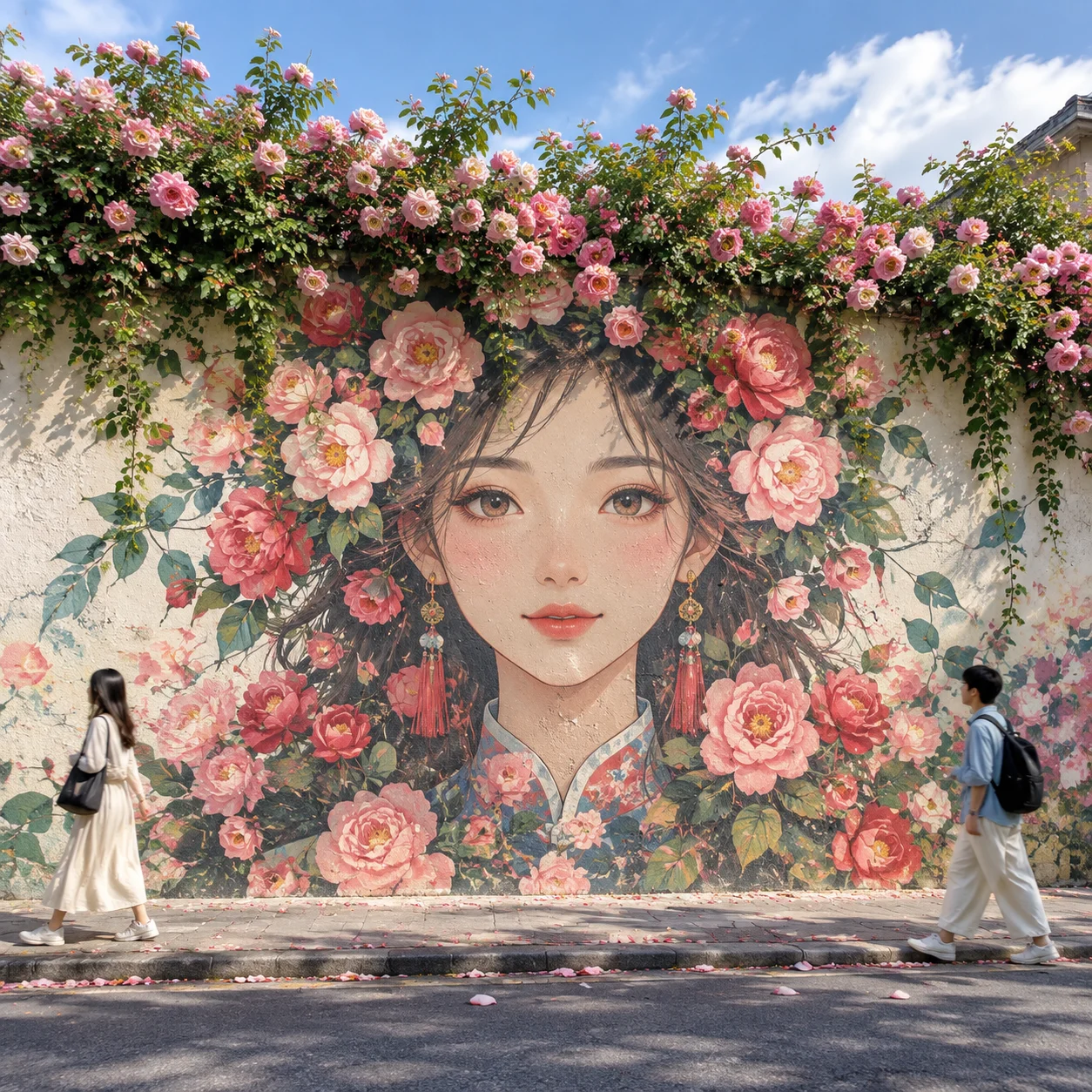 Chinese Style Rose Crown Street Mural