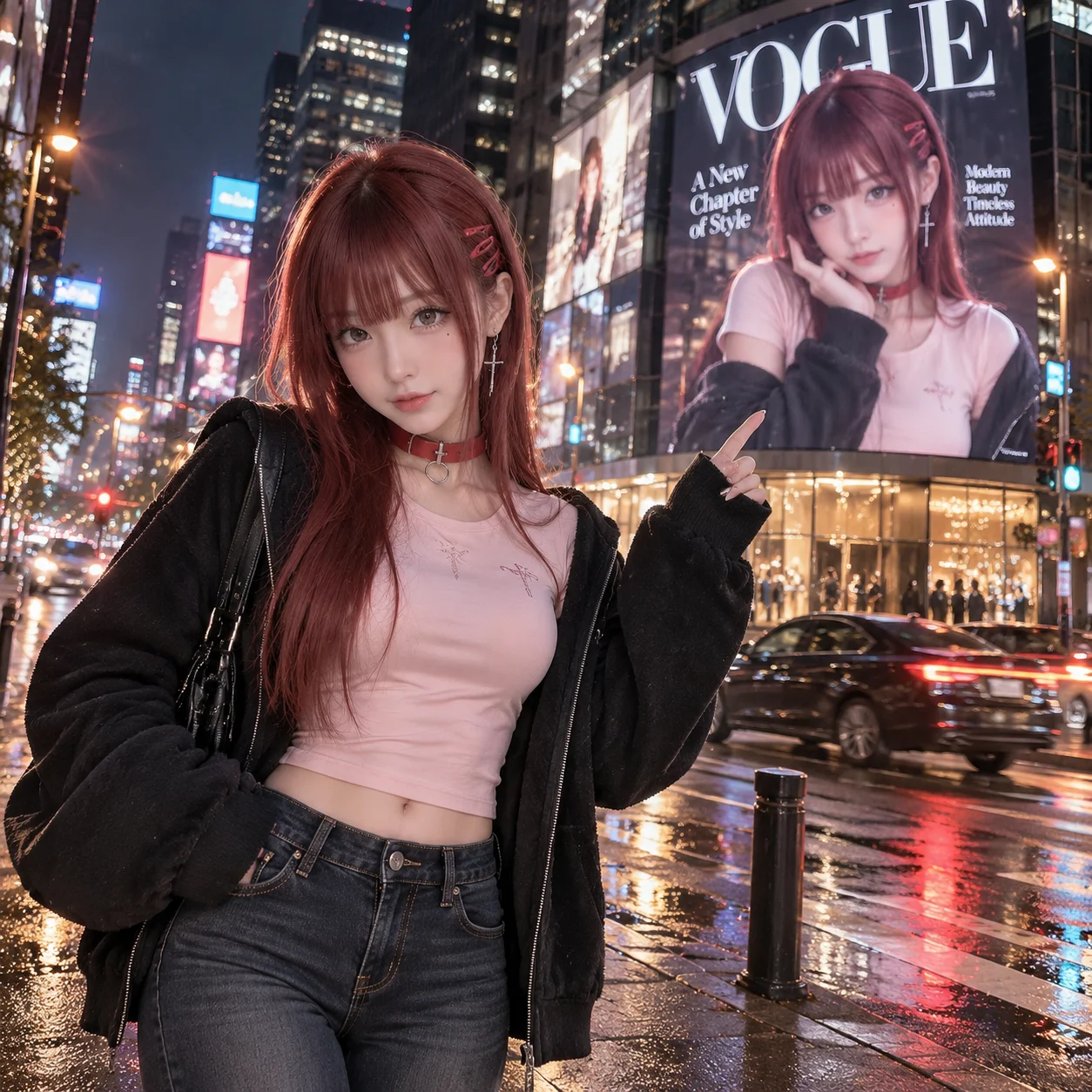 Night Fashion Portrait under Urban Billboards