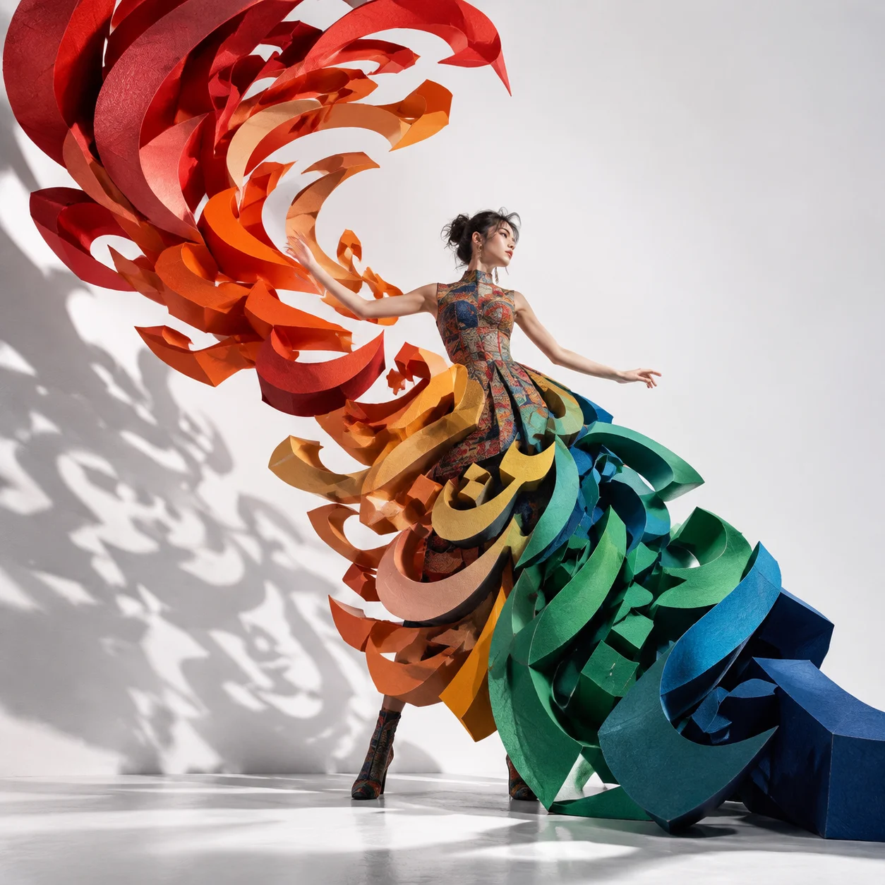 Antigravity Persian Calligraphy Paper Dress