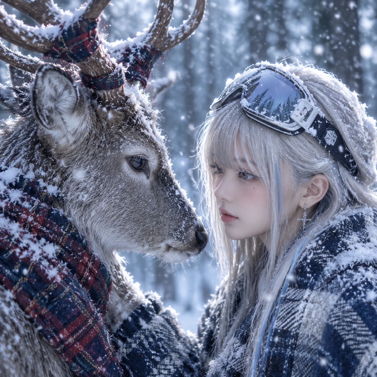 Quiet Encounter with a Deer in a Snowy Forest