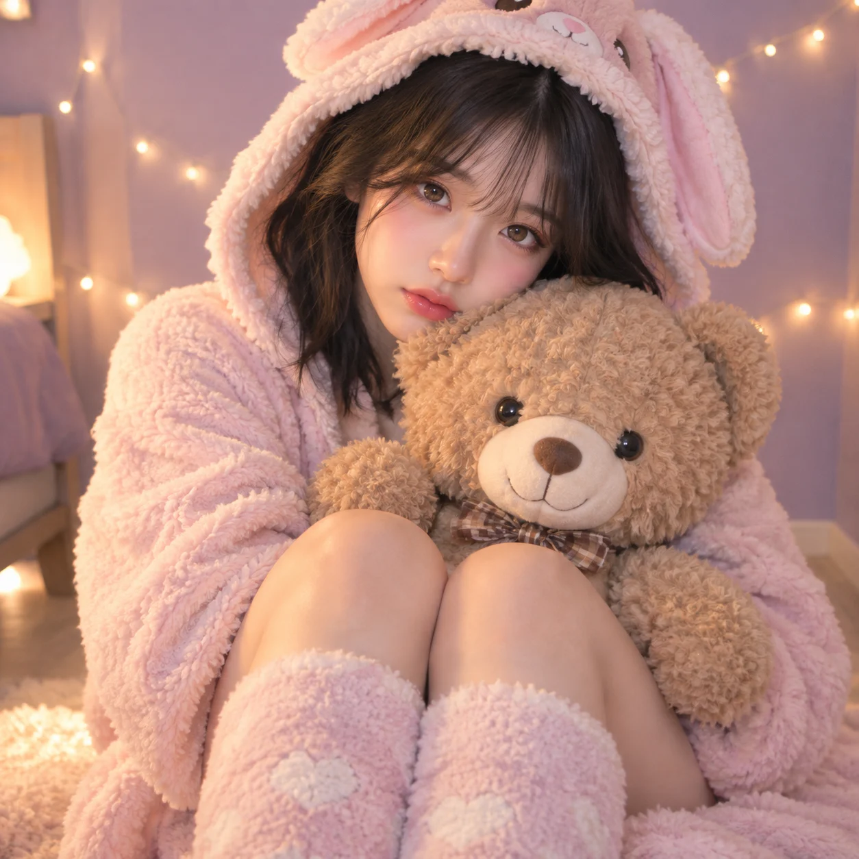 Peach Pink Plush Pajamas Portrait