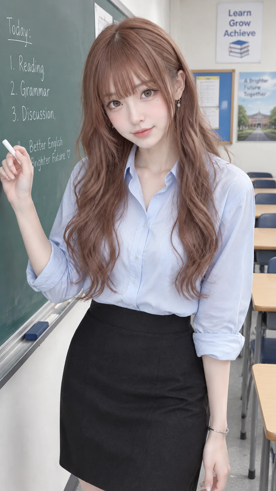 Classroom Portrait with Chalk at a Blackboard