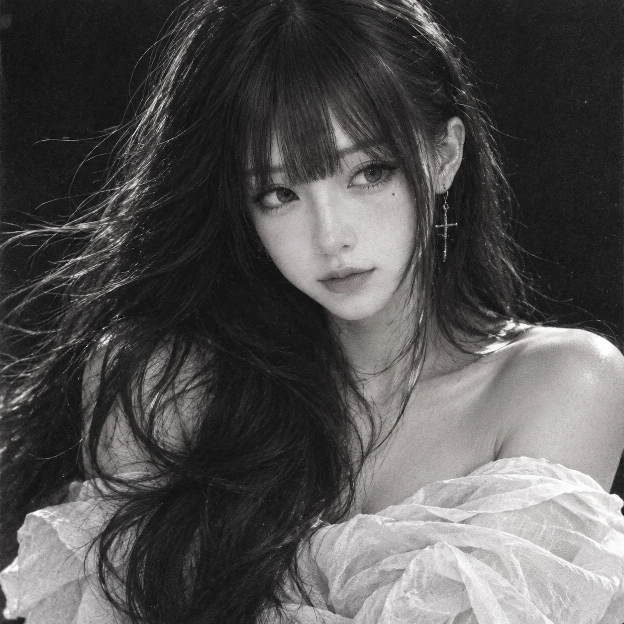 Windblown 1990s Black and White Film Portrait