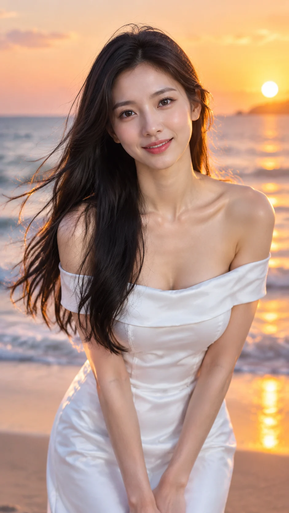 Korean Beach Sunset Fashion Portrait