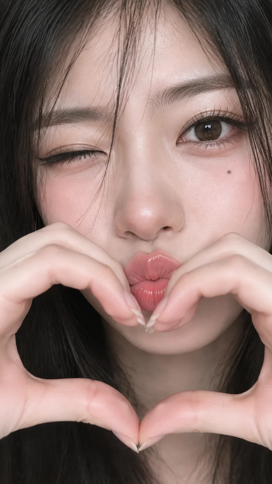 Heart Gesture and Playful Wink Close Up