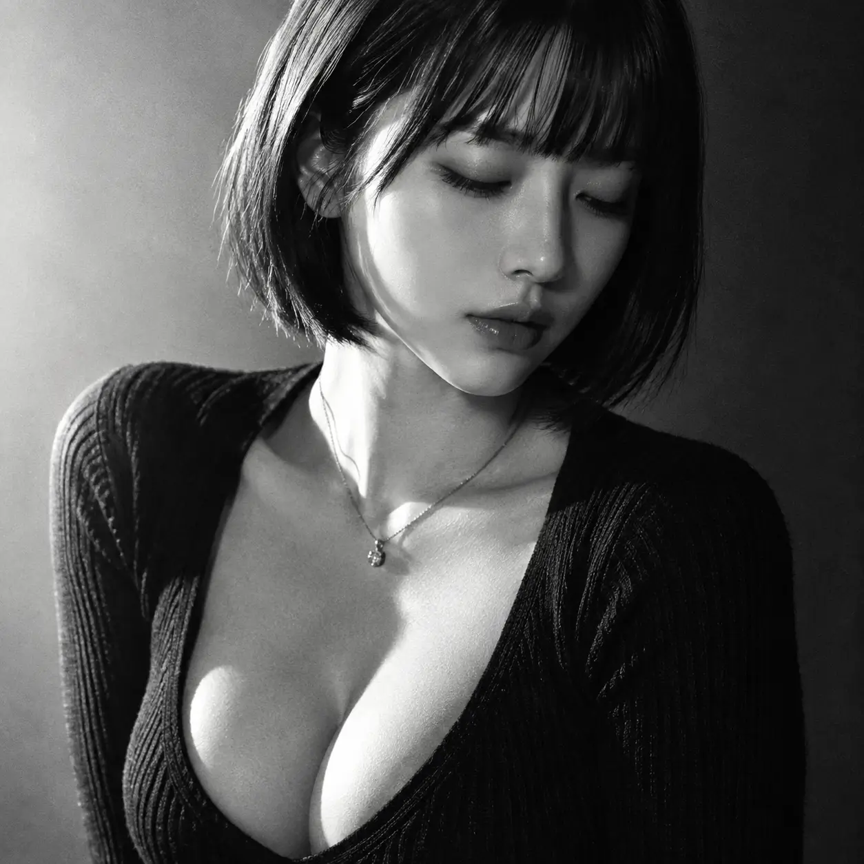 Black and White Portrait with Dramatic Side Light