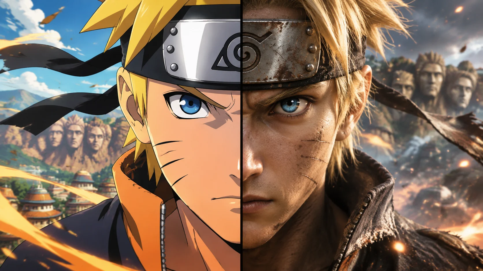 Split Portrait between Anime and Reality