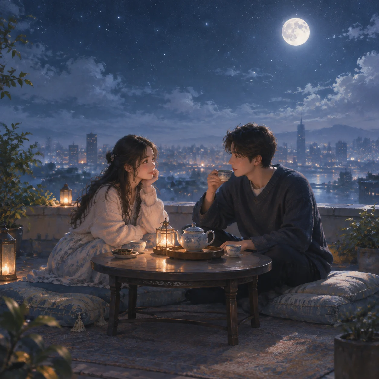 Moonlit Rooftop Tea Party