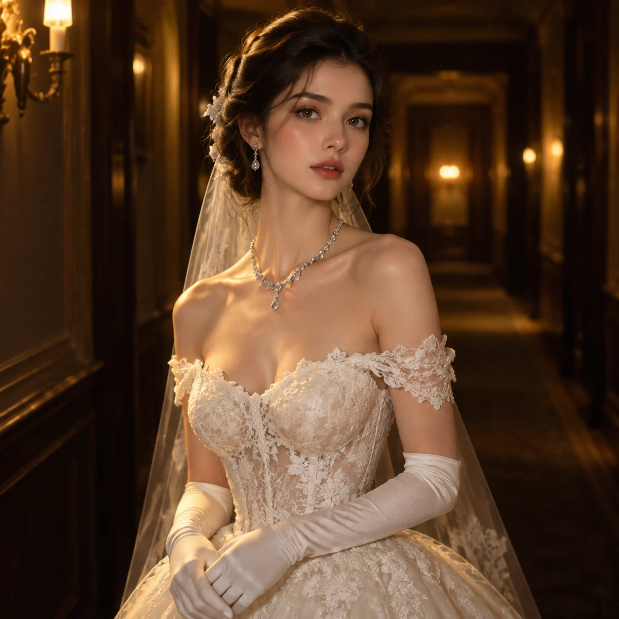 White Lace Wedding Dress Portrait