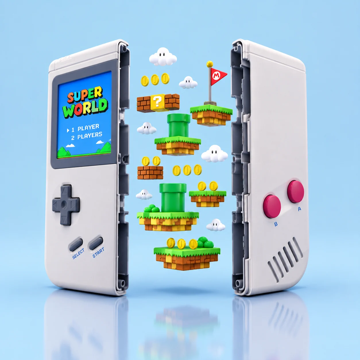 Pixel World inside a Split Handheld Console