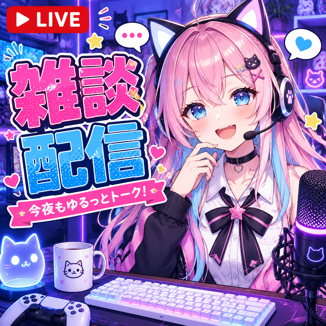 Pastel Cat Ear VTuber Chat Stream Thumbnail