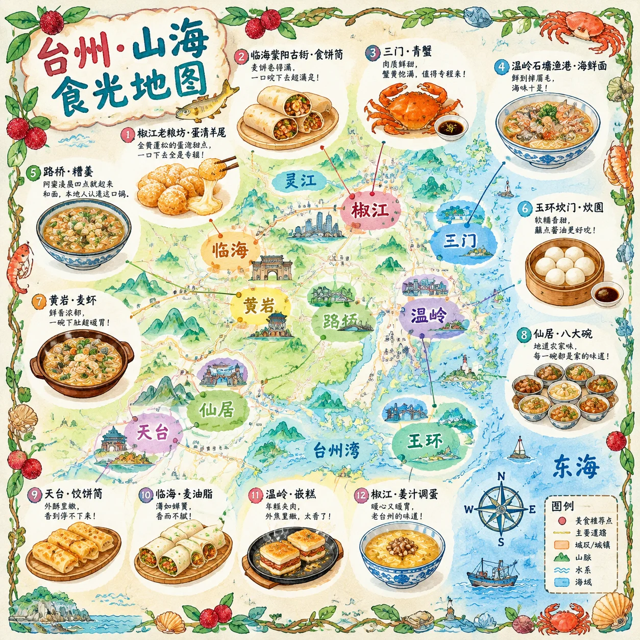 Hand Drawn Taizhou Coastal Food Map