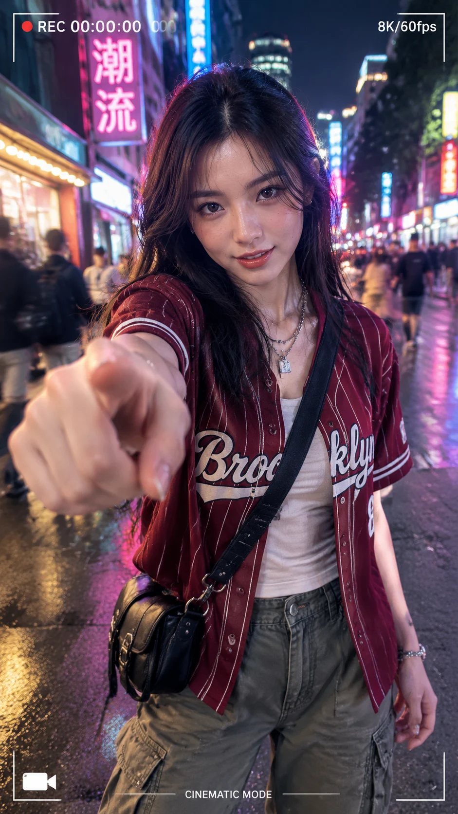Neon Street Video Frame Pointing at the Camera