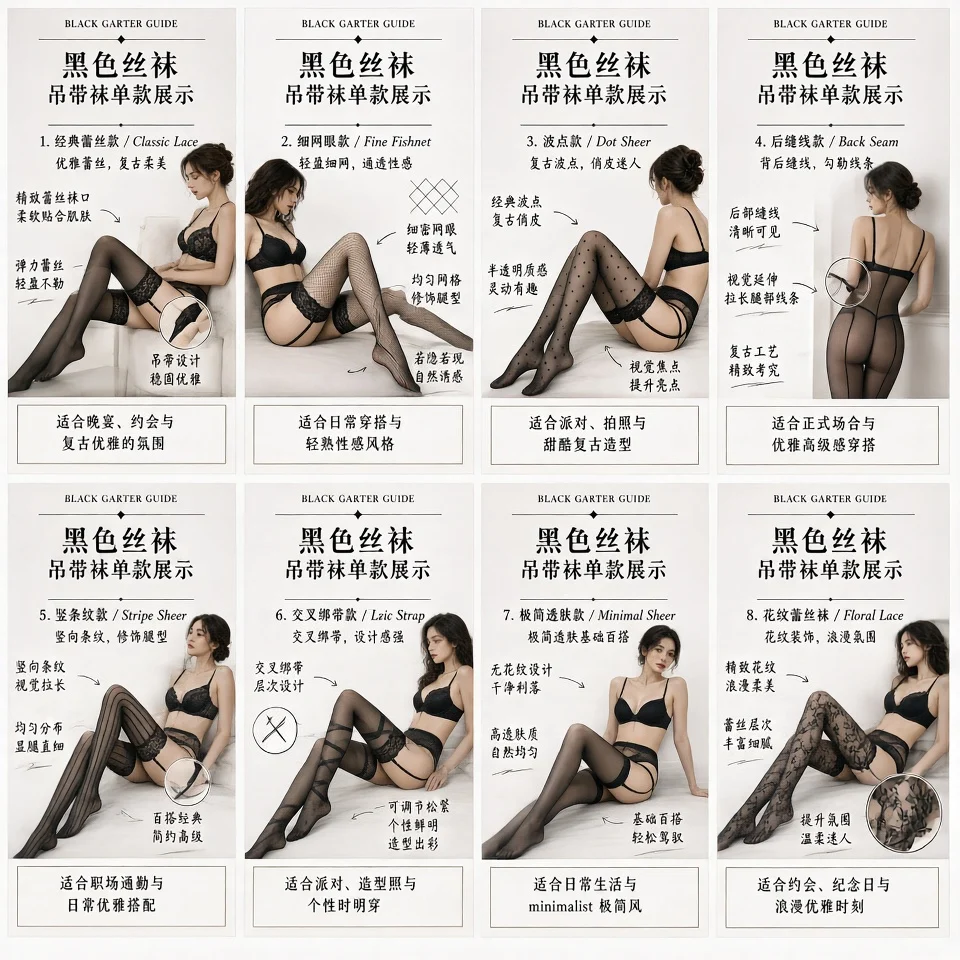 黑色吊带袜单款图鉴展示