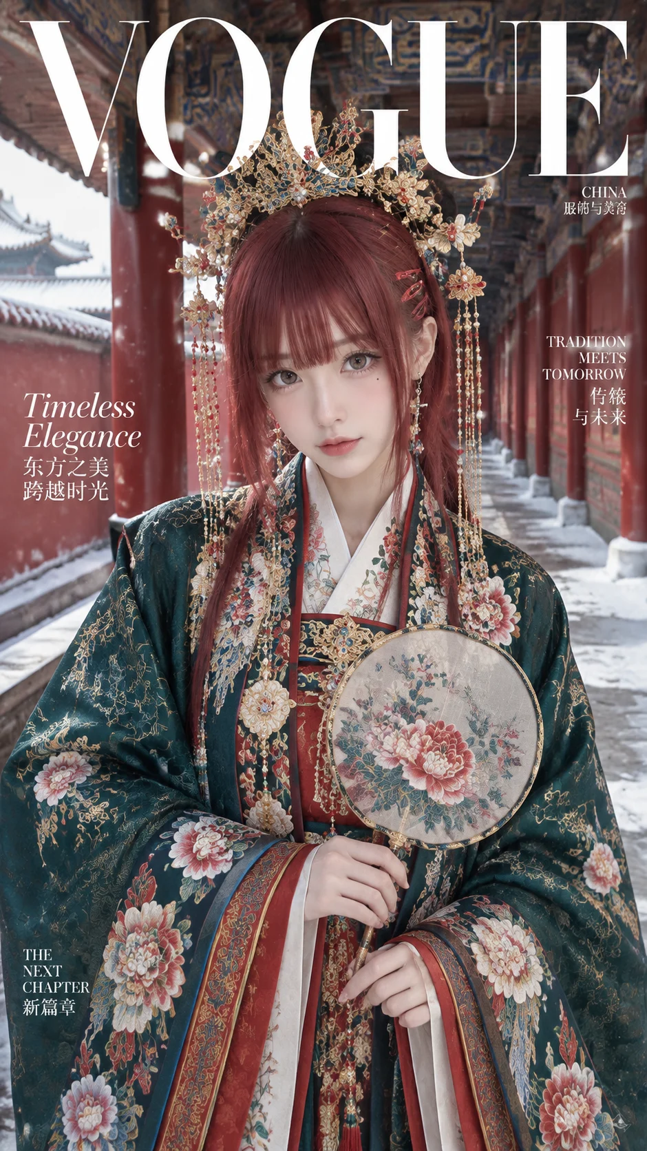 Ming Dynasty Fashion Cover in a Snowy Palace Corridor